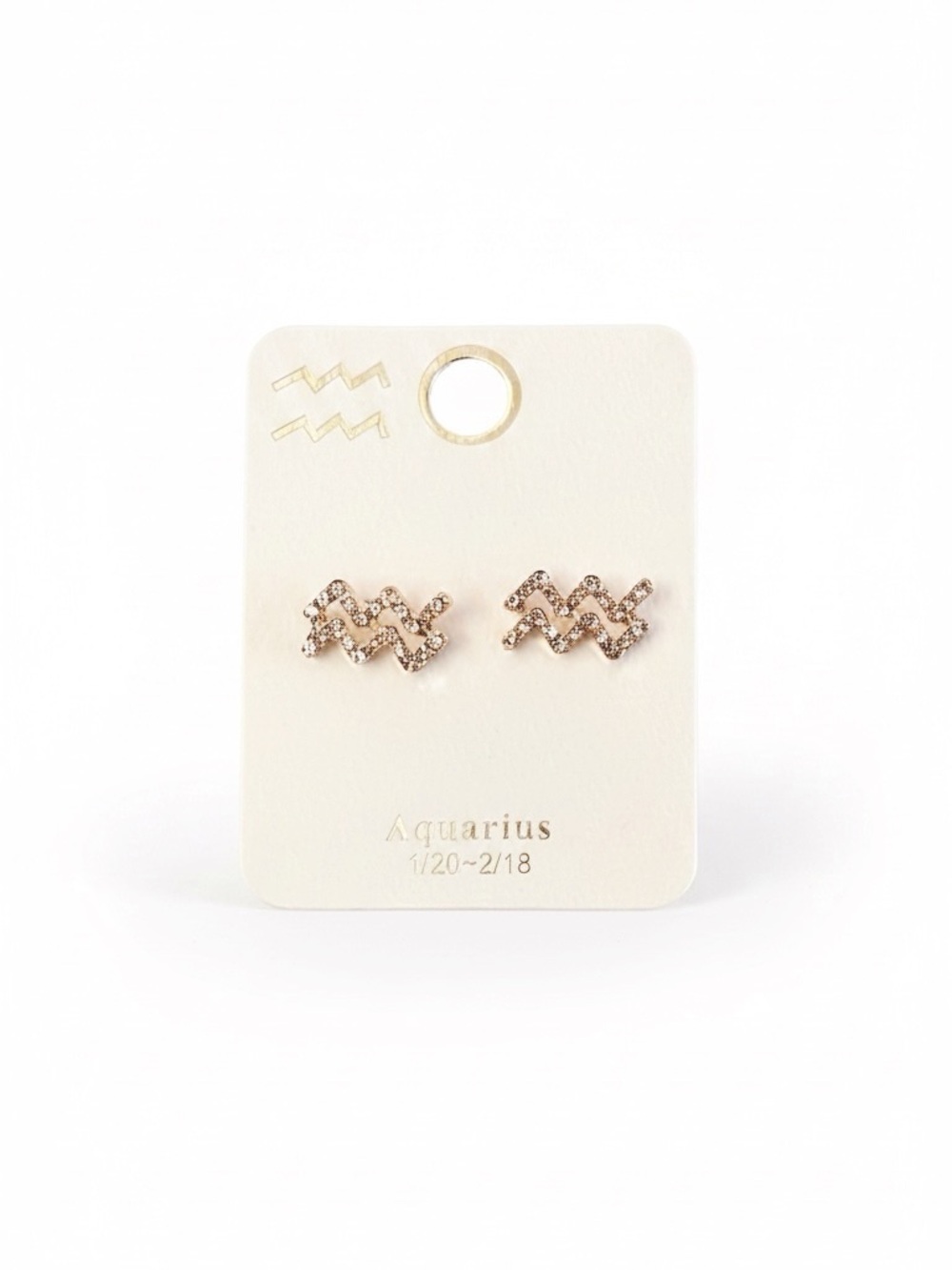 Aquarius Astrological Zodiac Sign Rhinestone Gold Post Earrings Jan 20 Feb 18